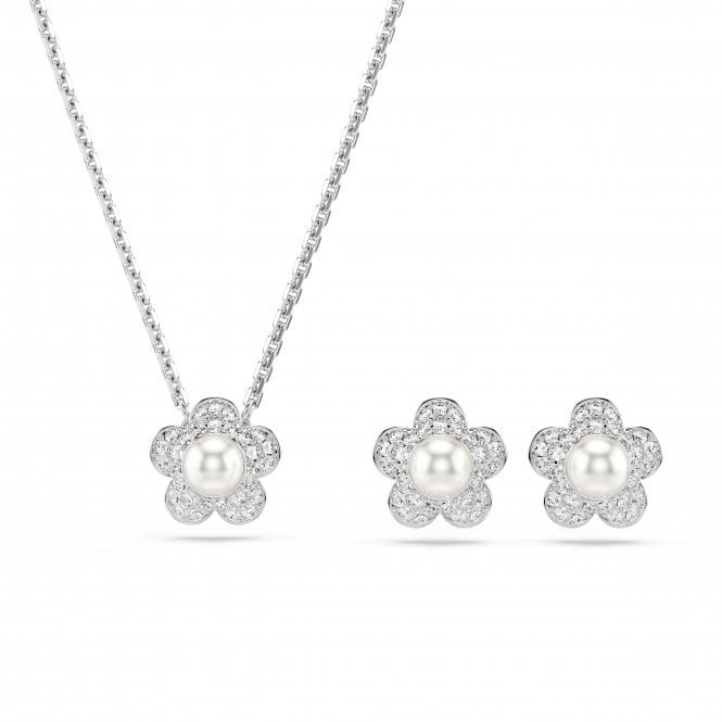 Swarovski Jewellery Swarovski x Ariana Grande Round Cut Crystal & Pearl Flower Necklace & Earrings Set 1.1 x 1.1cm, 1.1 x 1.1cm, 38-45cm
