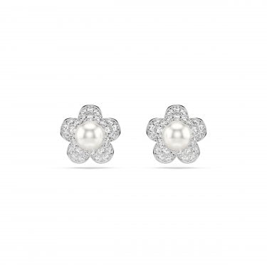 Swarovski x Ariana Grande Round Cut Crystal & Pearl Flower Stud Earrings 1.1 x 1.1cm