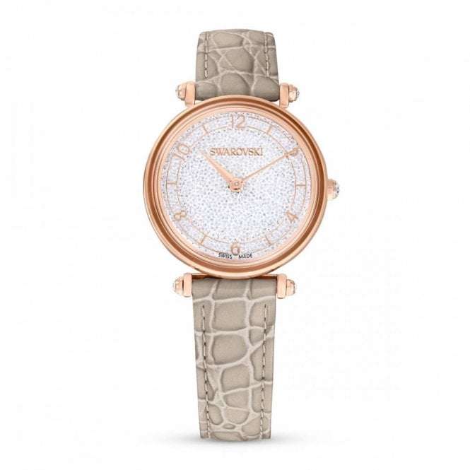 Swarovski Watches Swarovski Crystalline Wonder Rose Gold Tone Beige Leather Strap Watch
