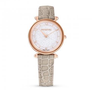 Swarovski Crystalline Wonder Rose Gold Tone Beige Leather Strap Watch