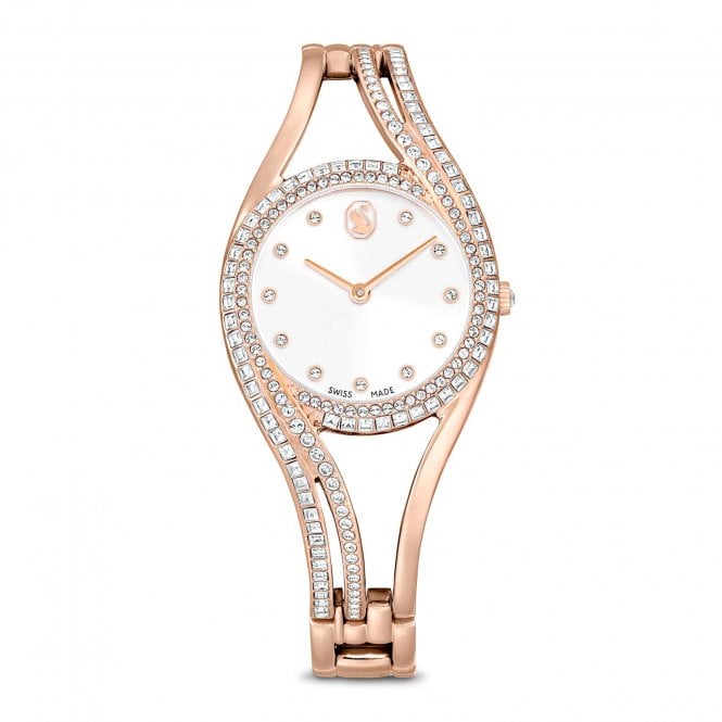 Swarovski Watches Swarovski Hyperbola Crystal Bangle Rose Gold Tone Stainless Steel Watch 