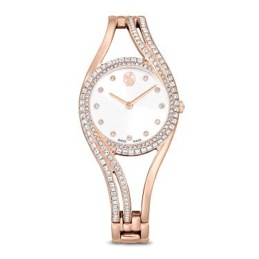 Swarovski Hyperbola Crystal Bangle Rose Gold Tone Stainless Steel Watch 