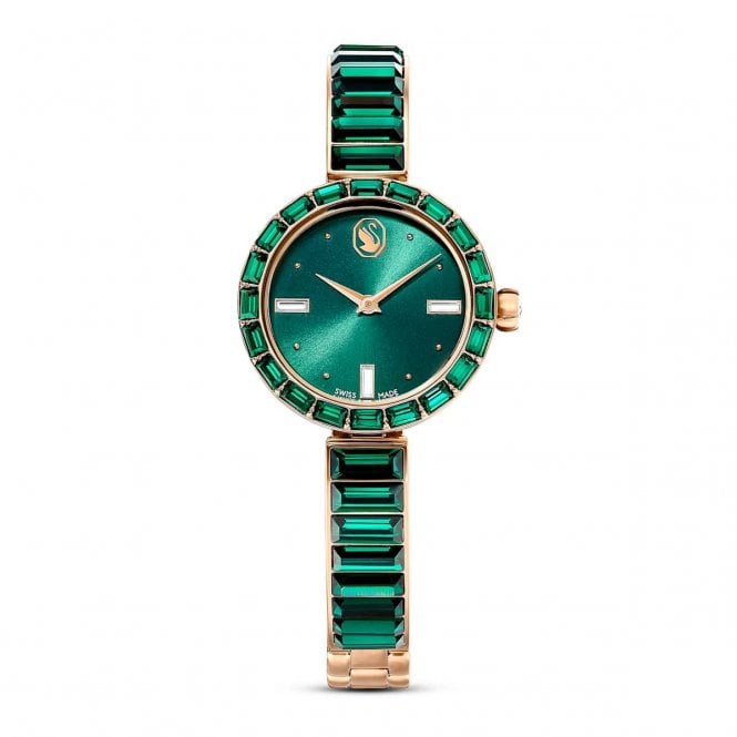 Swarovski Watches Swarovski Matrix Green Crystal Bangle Champagne Gold Tone Stainless Steel Watch