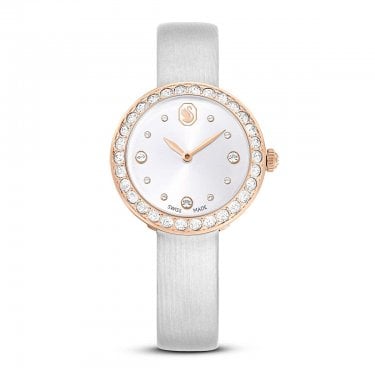 Swarovski Matrix Tennis Grey Leather Strap Watch