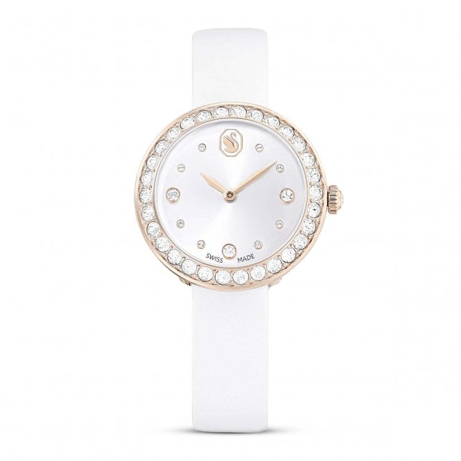 Swarovski Watches Swarovski Matrix Tennis White Leather Strap Watch