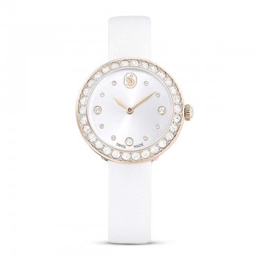 Swarovski Matrix Tennis White Leather Strap Watch