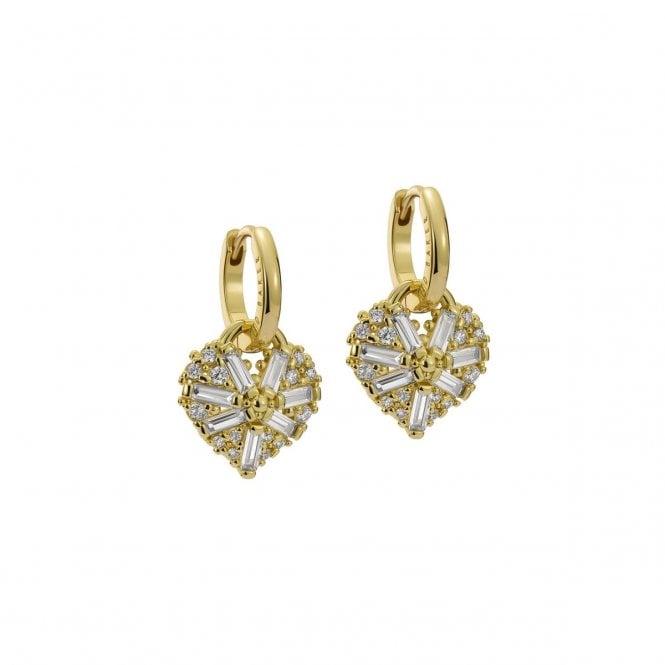 Ted Baker  Cherise Crystal Cluster Heart Gold Tone Huggie Drop Earrings 2 x 1.3cm