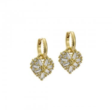 Ted Baker Cherise Crystal Cluster Heart Gold Tone Huggie Drop Earrings 2 x 1.3cm