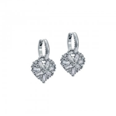 Ted Baker Cherise Crystal Cluster Heart Huggie Drop Earrings 2 x 1.3cm