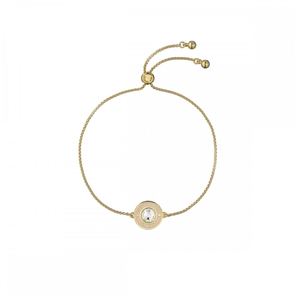 Ted Baker Women's Pink/Gold Cherla Crystal Button Tone Adjustable Slider Bracelet 21Cm