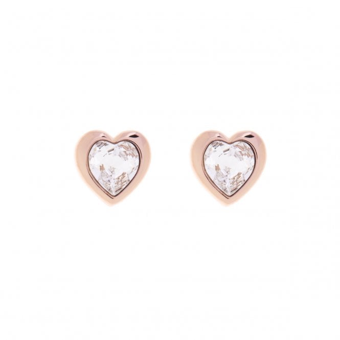 Ted Baker  Crystal Heart Rose Gold Tone Stud Earrings 0.9 x 0.7cm 