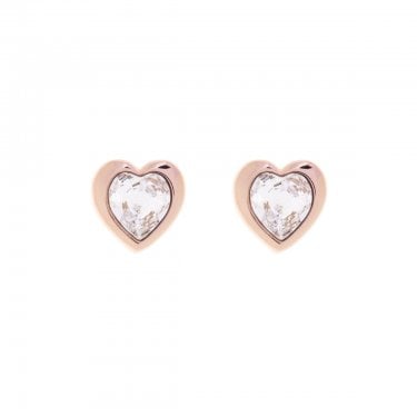 Ted Baker Crystal Heart Rose Gold Tone Stud Earrings 0.9 x 0.7cm 