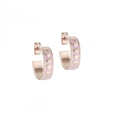 Ted Baker Emrie Enamel Heart Rose Gold Tone Light Pink Hoop Earrings 1.79x0.53cm