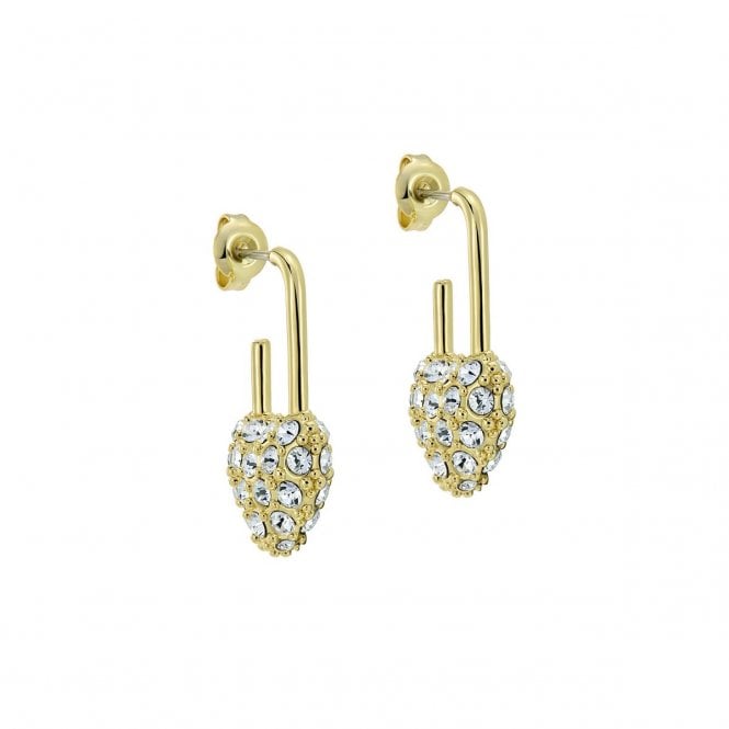 Ted Baker  Payton Pavé Crystal Padlock Heart Gold Tone Drop Earrings 1.4 x 2.2cm