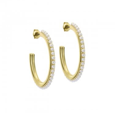 Ted Baker Peraa Medium Pearl Gold Tone Hoop Earrings 3cm