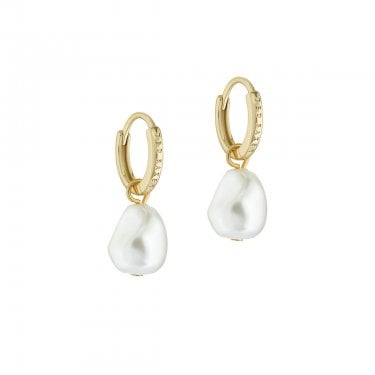 Ted Baker Persa Pearly Chain Pearl Gold Tone Huggie Earrings 1.8cm 