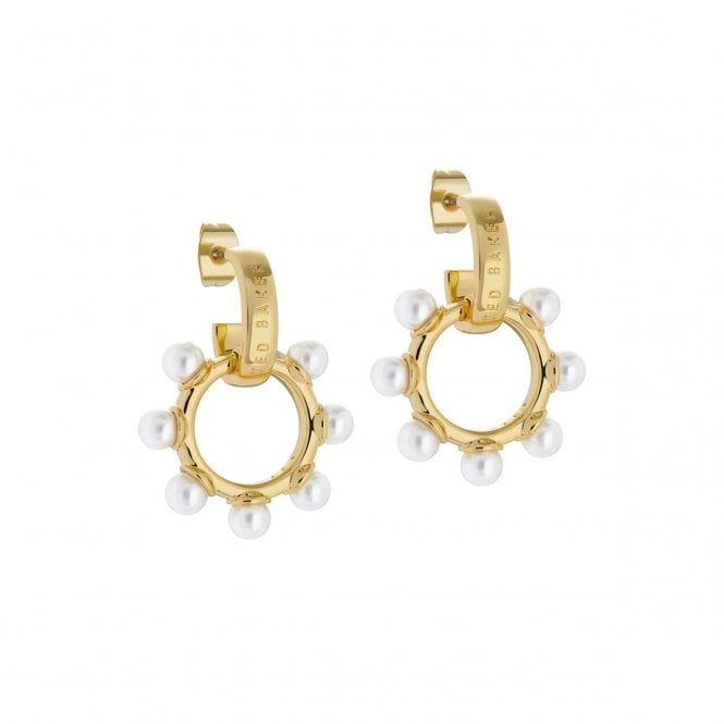 Ted Baker  Petunaa Pearl Bubble Hoop Charm Gold Tone Drop Earrings 2.2 x 2.9cm