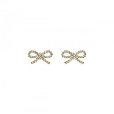 Ted Baker Ribecca Crystal Ribbon Bow Gold Tone Stud Earrings 1.9 x 0.8cm