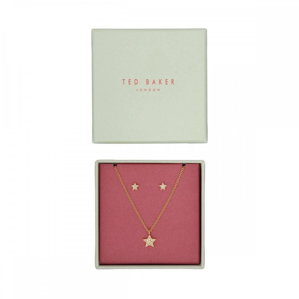 Ted Baker Women's Gold Saskiya Pave Nano Crystal Star Tone Necklace & Earrings Set 0.5 X 0.5Cm, 0.7 X 0.7Cm, 40-45Cm
