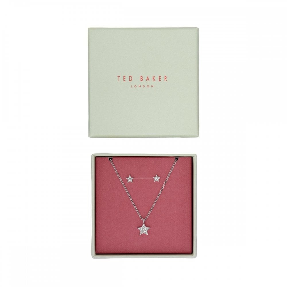 Ted Baker Women's Silver/White Saskiya Pave Nano Crystal Star Necklace & Earrings Set 0.5 X 0.5Cm, 0.7 X 0.7Cm, 40-45Cm