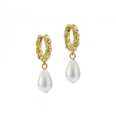Ted Baker Tilly Twisted Pearl Gold Tone Hoop Drop Earrings 3 x 1.5cm