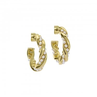 Ted Baker Tiyaa Twisted Pearl Gold Tone Hoop Earrings 27mm