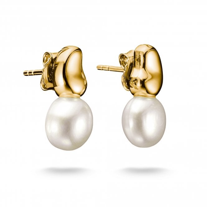 Thomas Sabo  Bold Elegance Natural Beauty Freshwater Pearls Gold Tone Drop Earrings 1.8 x 0.8cm 