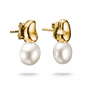 Thomas Sabo Bold Elegance Natural Beauty Freshwater Pearls Gold Tone Drop Earrings 1.8 x 0.8cm 