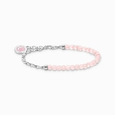 Thomas Sabo Charm Bracelet with Rose Quartz Beads & Charmista Coin 0.4cm, 14-17cm