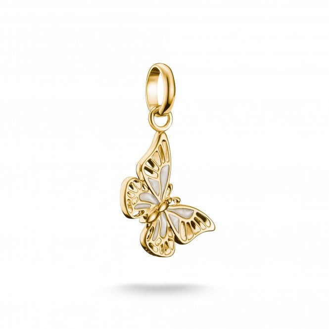Thomas Sabo  Charm Club Connect Butterfly with Shimmering White Enamel Gold Tone Charm Pendant 2.4 x 1.2cm