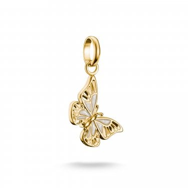 Thomas Sabo Charm Club Connect Butterfly with Shimmering White Enamel Gold Tone Charm Pendant 2.4 x 1.2cm
