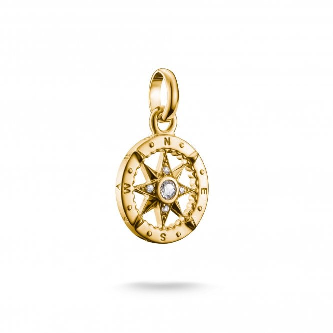 Thomas Sabo  Charm Club Connect Compass with CZ Gold Tone Charm Pendant 2.1 x 1.3cm
