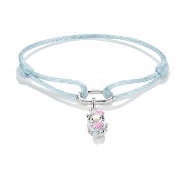 Thomas Sabo Charm Club Connect Hello Kitty Blue Textile Bracelet with Charm 1.8 x 0.9cm, 14-24cm