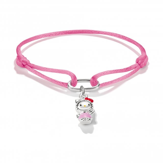 Thomas Sabo  Charm Club Connect Hello Kitty Pink Textile Bracelet with Charm 1.8 x 0.9cm, 14-24cm