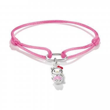 Thomas Sabo Charm Club Connect Hello Kitty Pink Textile Bracelet with Charm 1.8 x 0.9cm, 14-24cm