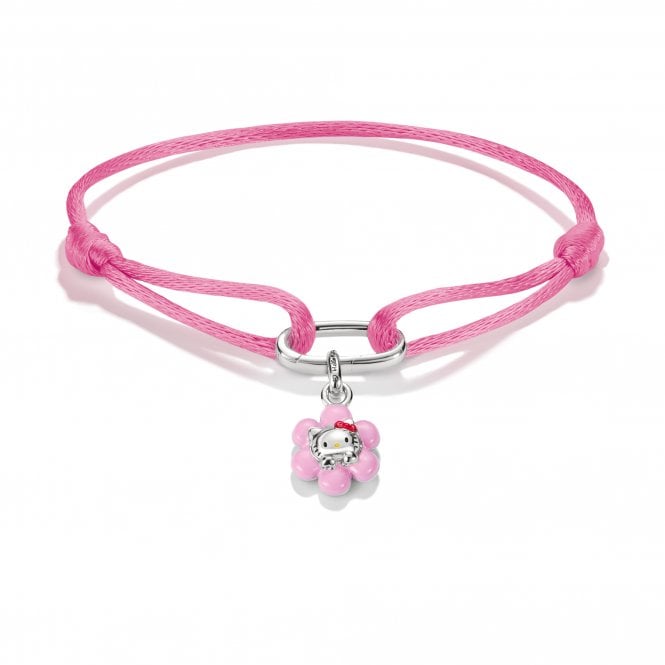 Thomas Sabo  Charm Club Connect Hello Kitty Pink Textile Bracelet with Flower Charm 2.0 x 1.1cm, 14-24cm