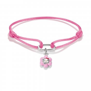 Thomas Sabo Charm Club Connect Hello Kitty Pink Textile Bracelet with Flower Charm 2.0 x 1.1cm, 14-24cm