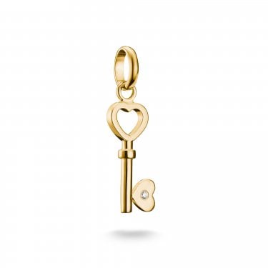 Thomas Sabo Charm Club Connect Love Key with CZ Gold Tone Charm Pendant 2.6 x 0.7cm