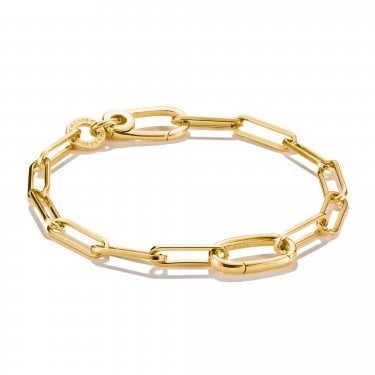Thomas Sabo Charm Club Connect Paperclip Link Gold Tone Charm Bracelet 0.8 x 1.6cm, 17cm