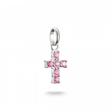 Thomas Sabo Charm Club Connect Pink CZ Cross Charm Pendant 2 x 0.9cm