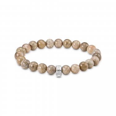 Thomas Sabo Charm Club Original Oval Daisy Jasper Beads Charm Bracelet 0.8cm, 17cm