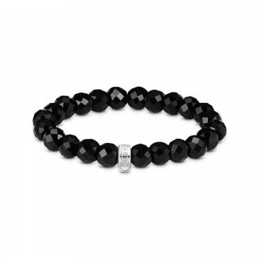 Thomas Sabo Charm Club Original Oval Obsidian Beads Charm Bracelet 0.9cm, 17cm
