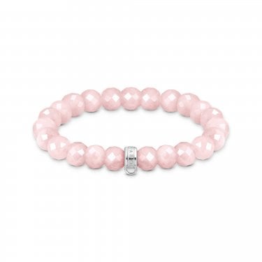 Thomas Sabo Charm Club Original Oval Rose Quartz Beads Charm Bracelet 0.9cm, 17cm