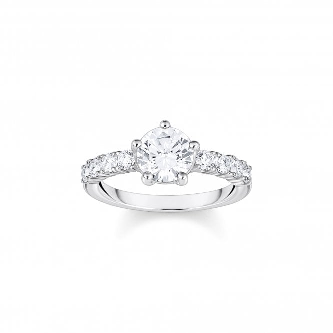 Thomas Sabo  CZ Solitaire with CZ Shoulders Ring Size 54