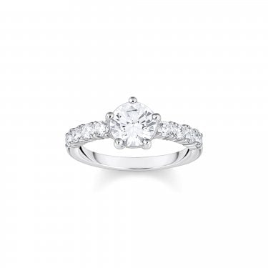 Thomas Sabo CZ Solitaire with CZ Shoulders Ring Size 54