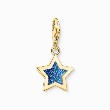Thomas Sabo Gold Tone Blue Glitter Star Charm 2.3 x 1.3cm