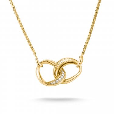 Thomas Sabo Gold Tone Chain Together CZ Necklace 1.2 x 2.8cm, 40-45cm
