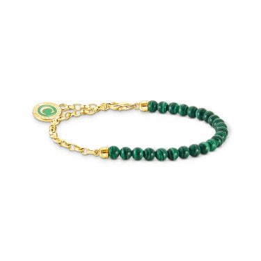 Thomas Sabo Gold Tone Charm Bracelet with Imitation Malachite & Charmista Coin 0.4cm, 14-17cm