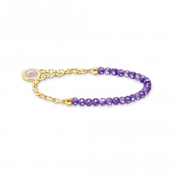 Thomas Sabo  Gold Tone Charm Bracelet with Violet Imitation Amethyst Beads & Charmista Coin 0.4cm, 16-19cm 