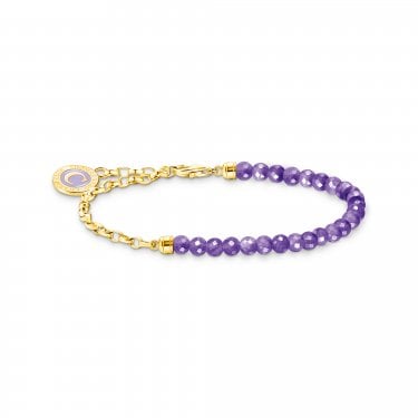 Thomas Sabo Gold Tone Charm Bracelet with Violet Imitation Amethyst Beads & Charmista Coin 0.4cm, 16-19cm 